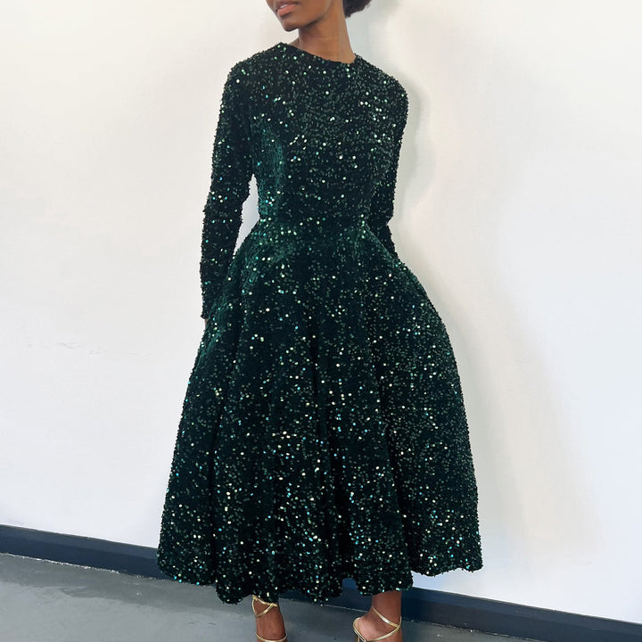 Damen Glitzerndes Abendkleid mit langem Schnitt und elegantem Design Drune