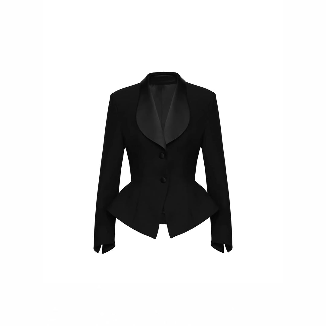 Damen Taillierter Blazer mit Schößchen Satin‑Schalkragen und schlanker Silhouette Drune