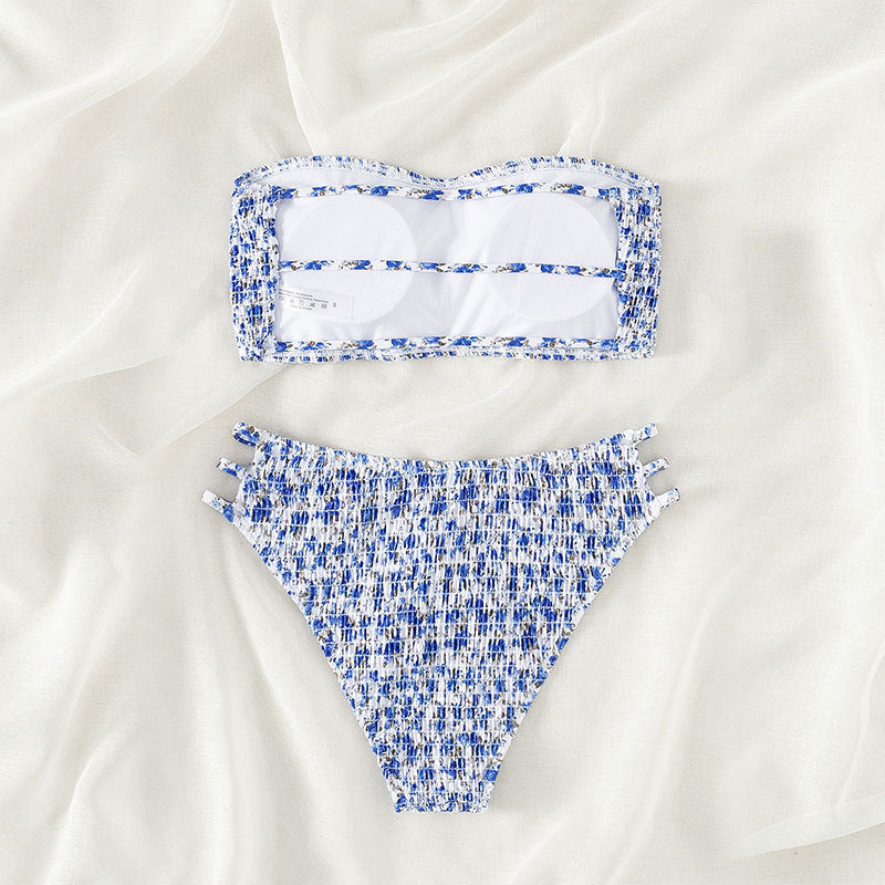 Damen Bandeau-Bikini mit modischem Rüschendesign und hoher Taille Drune