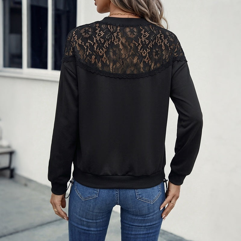 Damen Eleganter Pullover mit Spitzenbesatz Drune