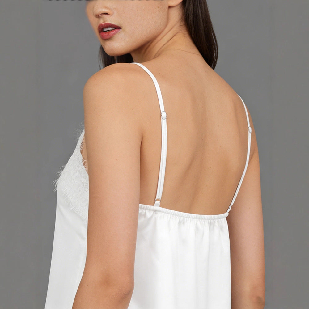 Damen zarte Spaghetti-Top mit raffiniertem Spitzenbesatz Drune