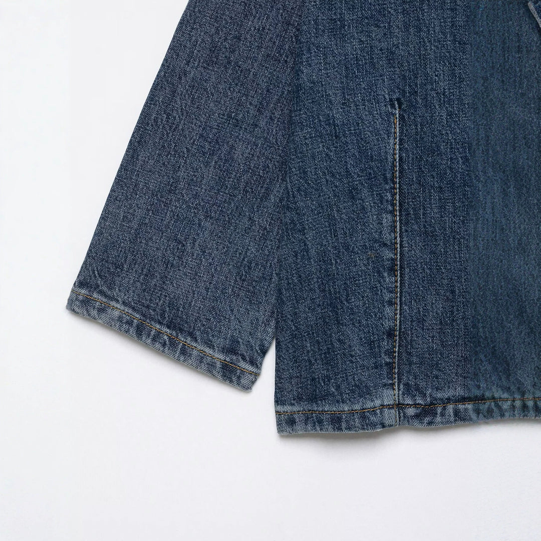 Damen Cropped Denim Cape‑Jacke mit Stehkragen, kastiger Silhouette und 3/4‑Ärmeln Drune
