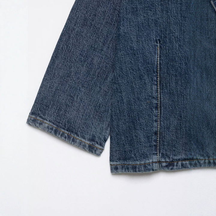 Damen Cropped Denim Cape‑Jacke mit Stehkragen, kastiger Silhouette und 3/4‑Ärmeln Drune