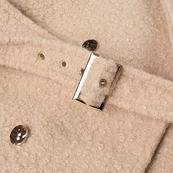 Damen Lang geschnittener Bouclé‑Teddy‑Mantel im Oversize‑Cut mit Doppelknopffront und verstellbaren Ärmelriemen Drune