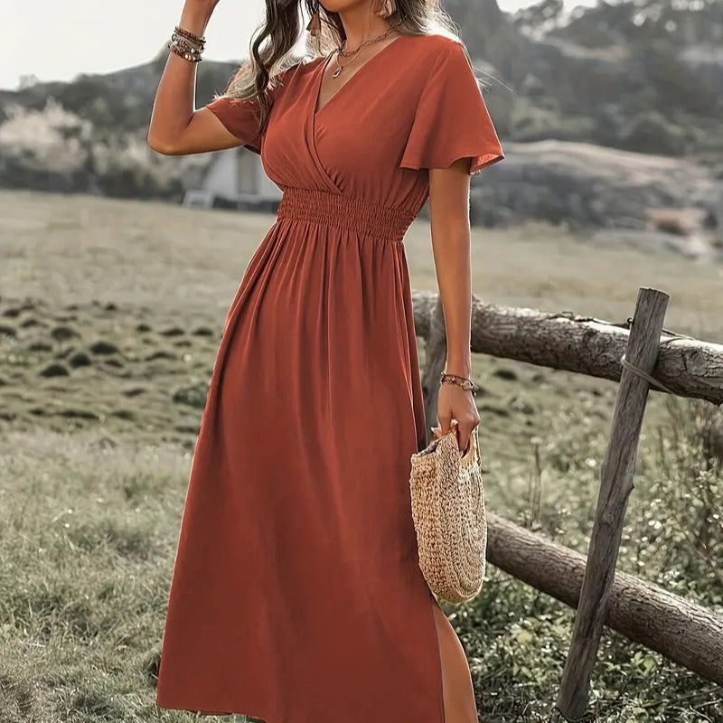 Damen Maxikleid mit fließendem Schnitt und Wickeldetails Drune