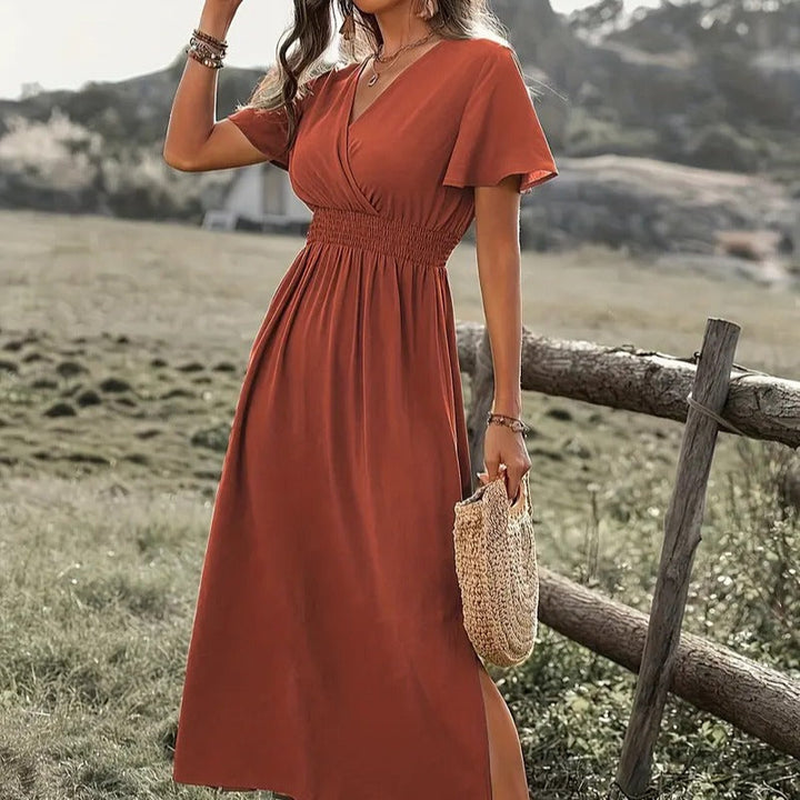 Damen Maxikleid mit fließendem Schnitt und Wickeldetails Drune
