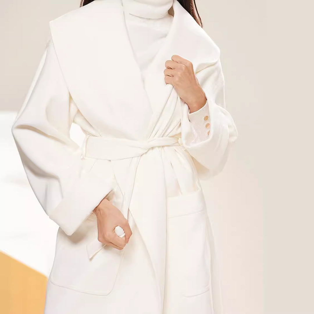 Damen Langer Oversize-Wickelmantel mit großzügigem Schalkragen und Bindegürtel Drune