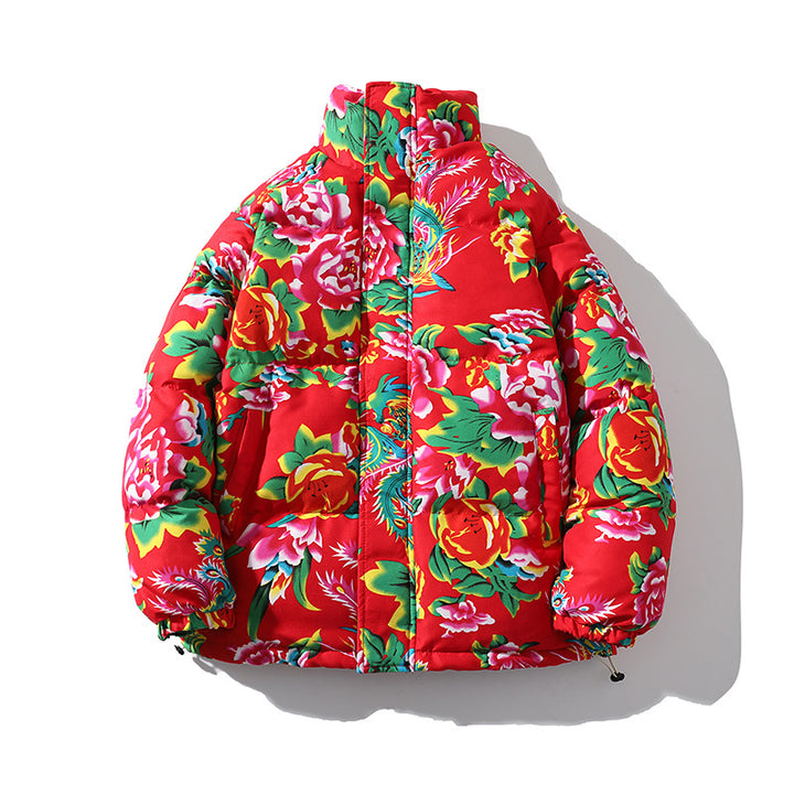 Damen Gefütterte gesteppte Pufferjacke mit großfloralem Print und Stehkragen Drune