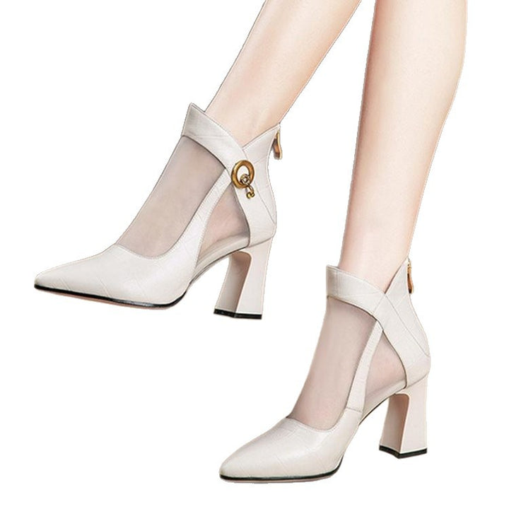 Damen Elegante spitze Blockabsatz-Stiefeletten mit transparentem Detail Drune