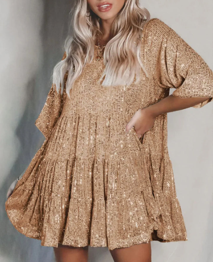 Damen funkelndes.Blusenkleid mit lockerer Passform Drune