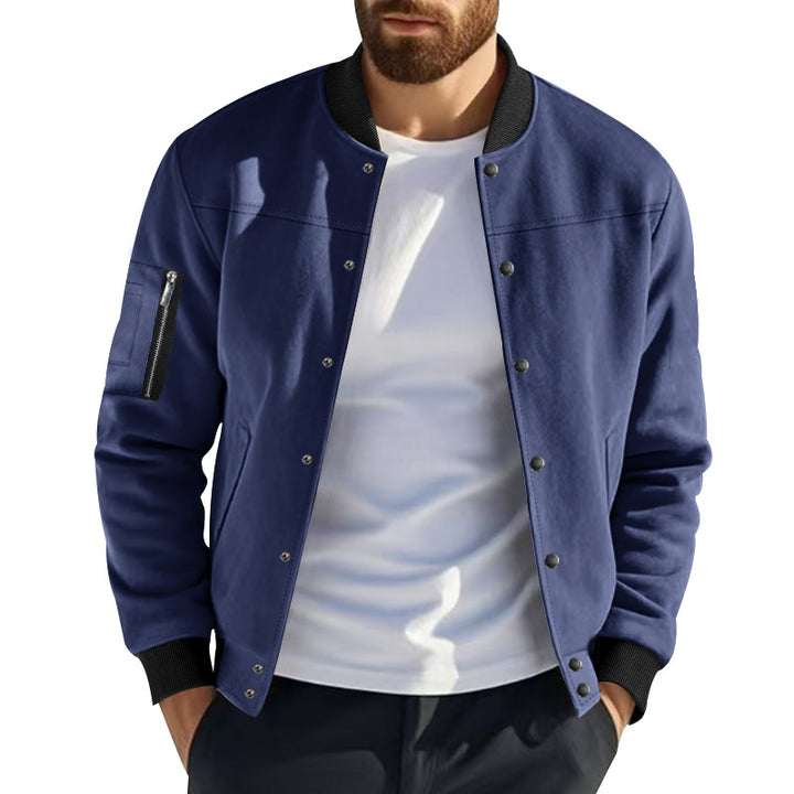 Herren Varsity-Bomberjacke mit Druckknopfverschluss, Ärmeltasche und gerippten Bündchen Drune