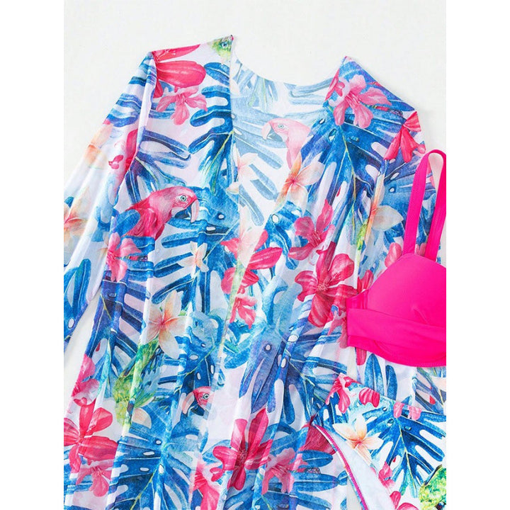 Damen bikini set mit floralem Überwurf und glamourösen Details Drune