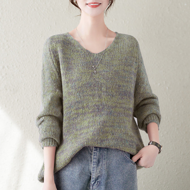 Damen bequemer Strickpullover mit V-Ausschnitt und lässigem Schnitt Drune