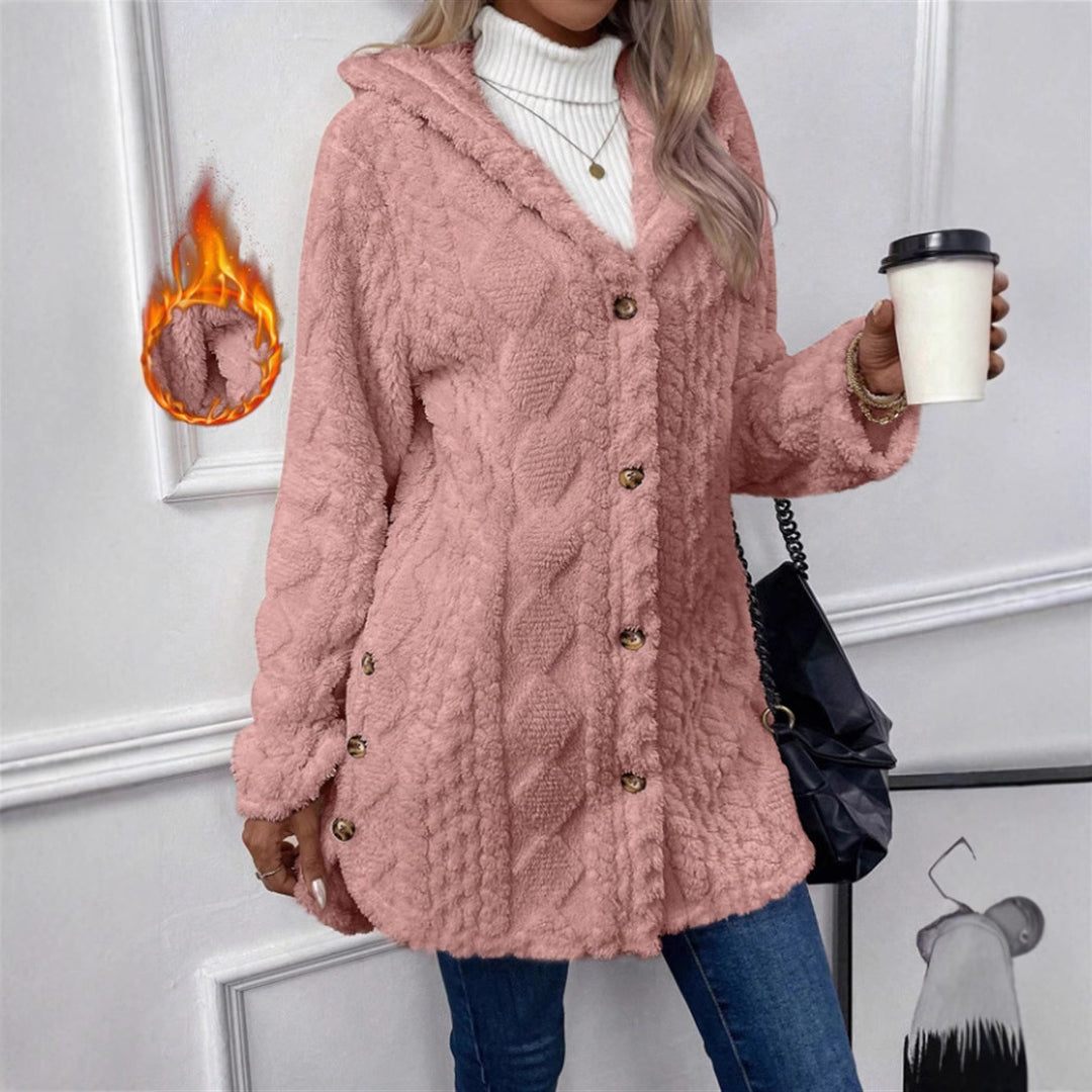 Damen Kuschelige Teddyjacke mit Knopfverschluss Drune