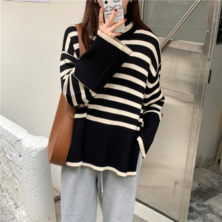Damen lässiger Strickpullover mit gestreiftem Design und komfortablem Schnitt Drune