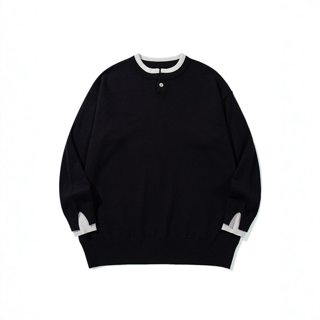 Unisex Oversize-Strickpullover mit kurzer Henley-Knopfleiste und Daumenloch-Manschetten Drune