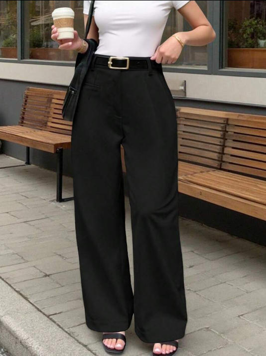 Damen Elegante und bequeme High-Waist Stoffhose mit breitem Bein Drune