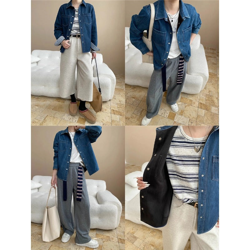 Damen lässige Denimjacke mit praktischen aufgesetzten Taschen Drune