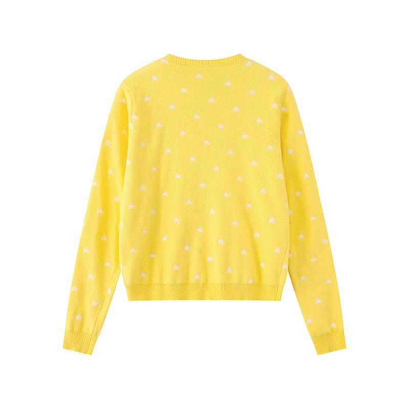 Damen Feinstrick-Cardigan mit Sternjacquard, Rundhals und Knopfverschluss Drune