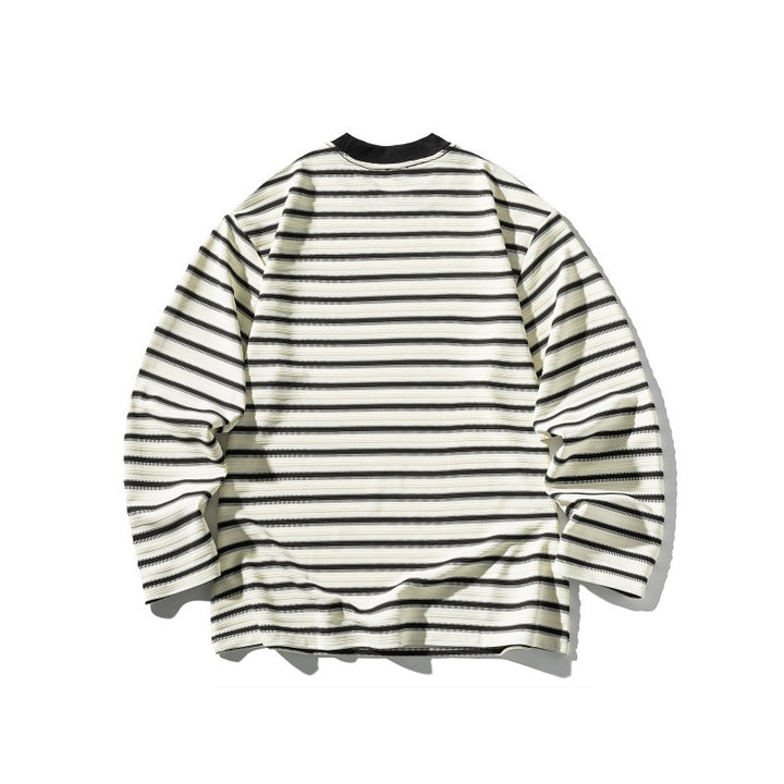 Unisex Gestreiftes Oversize-Langarmshirt aus Baumwollmix mit geripptem Rundhals Drune
