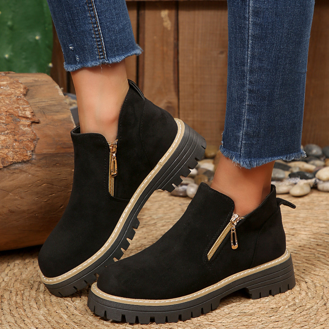 Damen Ankle-Boots mit Profilsohle, seitlichem Reißverschluss und gepolstertem Komfortschaft Drune