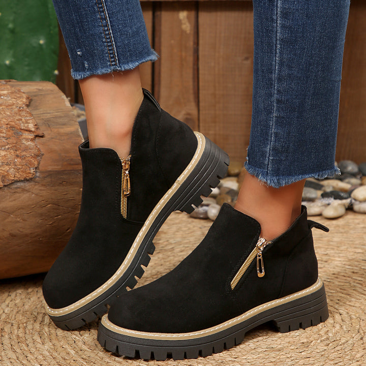 Damen Ankle-Boots mit Profilsohle, seitlichem Reißverschluss und gepolstertem Komfortschaft Drune