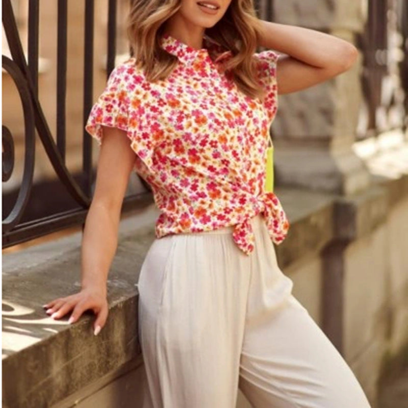 Damen Blusenshirt mit floralem Muster und Rüschendetails Drune