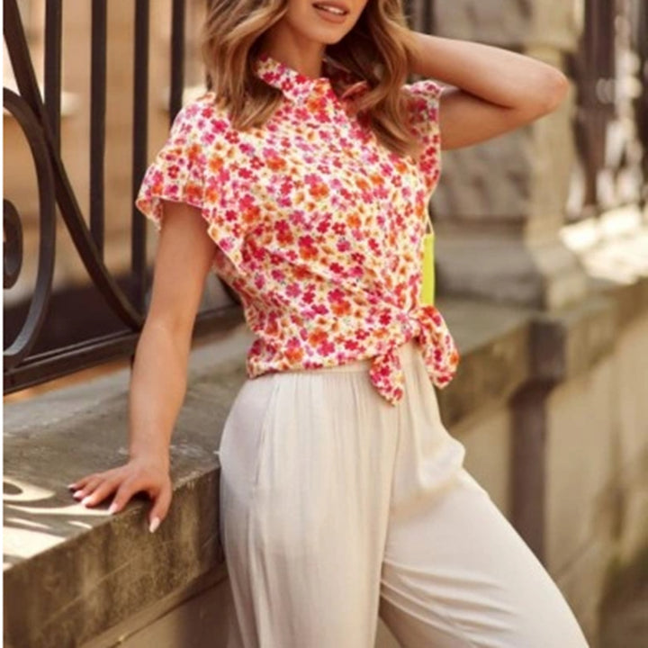 Damen Blusenshirt mit floralem Muster und Rüschendetails Drune