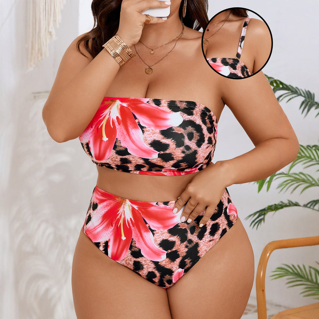 Damen Hochgeschnittenes Bikini-Set mit farbenfrohem Blumendesign Drune