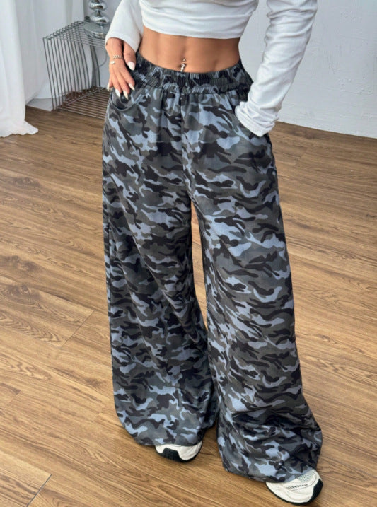 Damen weite Cargo-Hose mit modernem Camouflage-Print Drune