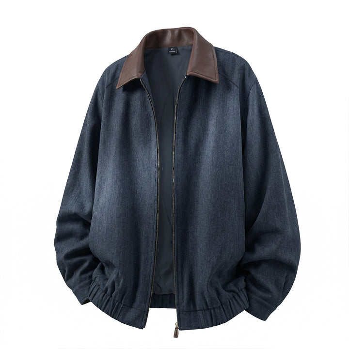 Herren Oversized Denim-Blouson mit Lederbesatz und Reißverschluss Drune