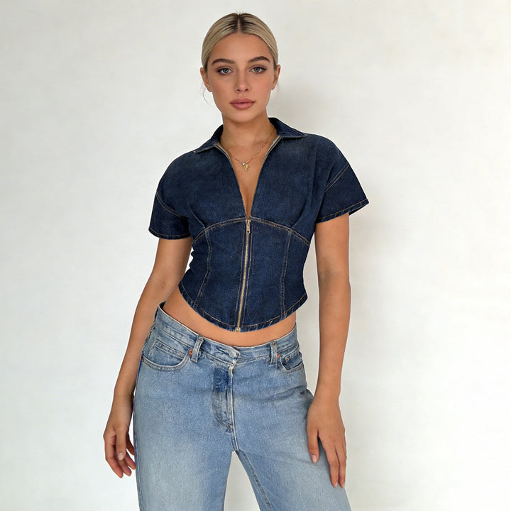 Damen Jeansblusenjacke mit stylischem Zipper und modischem Schnitt Drune