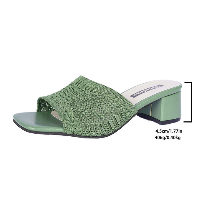 Damen nan luftige Strick-Slipper mit quadratischer Zehenform gepolstertem Komfortfußbett und mittelhohem Blockabsatz Drune
