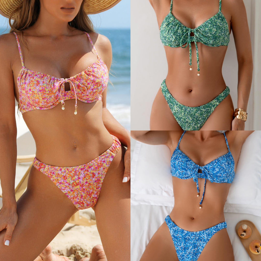 Damen Floral Bikiniset mit Gerafftem Top Drune