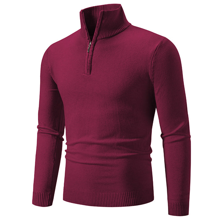 Herren Slim-Fit Halbzip-Mockneck Feinstrickpullover mit geripptem Kragen Drune