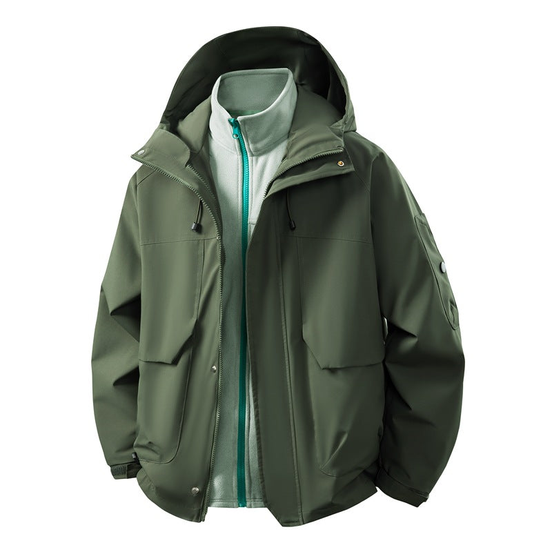 Unisex zweilagige Softshell-Parka mit herausnehmbarem Fleece-Innenlayer, Kapuze und Utility-Taschen Drune