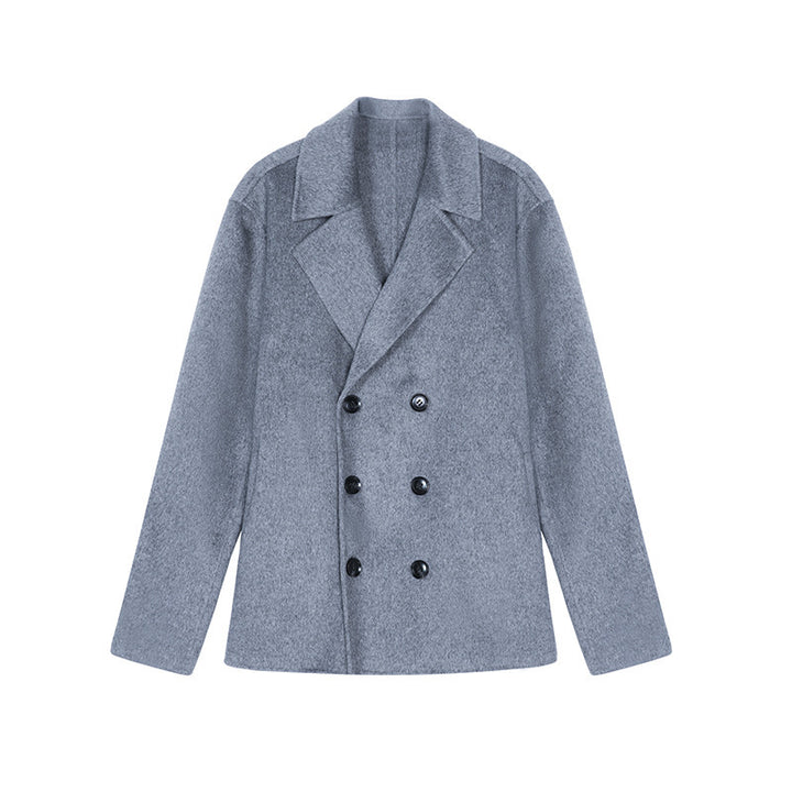 Herren Kurzer Doppelreiher Wollmix-Peacoat mit Reverskragen und Thermofutter Drune