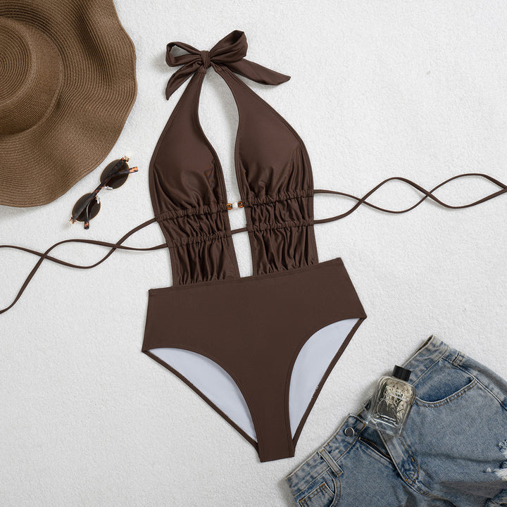 Damen Eleganter Monokini mit tiefem V-Ausschnitt und raffinierten Details Drune