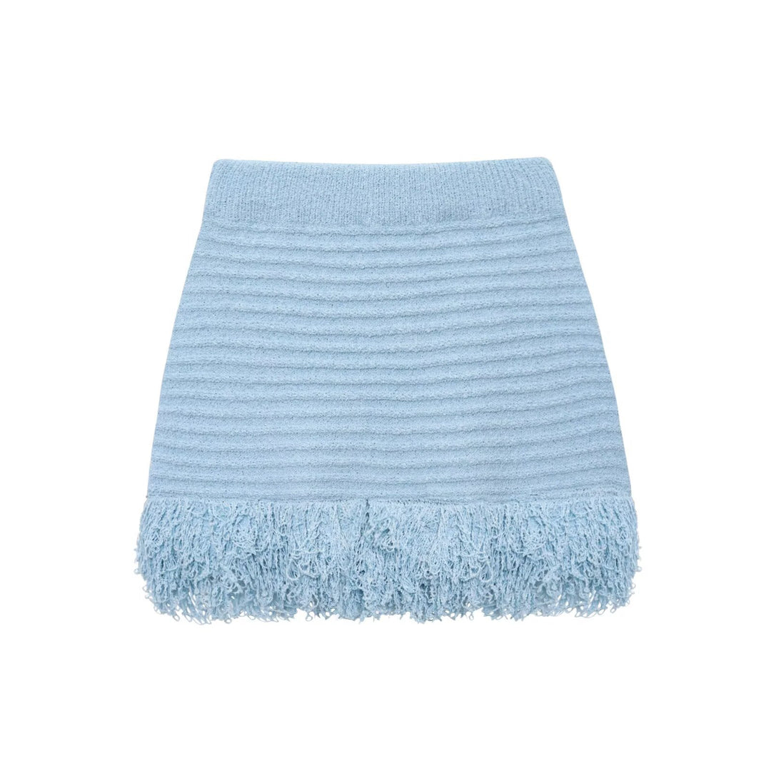 Damen Kurzarm-Strickjacke mit fransigem Saum und dekorativen Knöpfen Drune