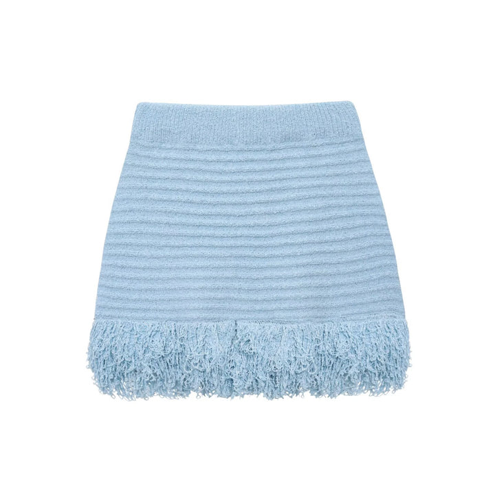 Damen Kurzarm-Strickjacke mit fransigem Saum und dekorativen Knöpfen Drune