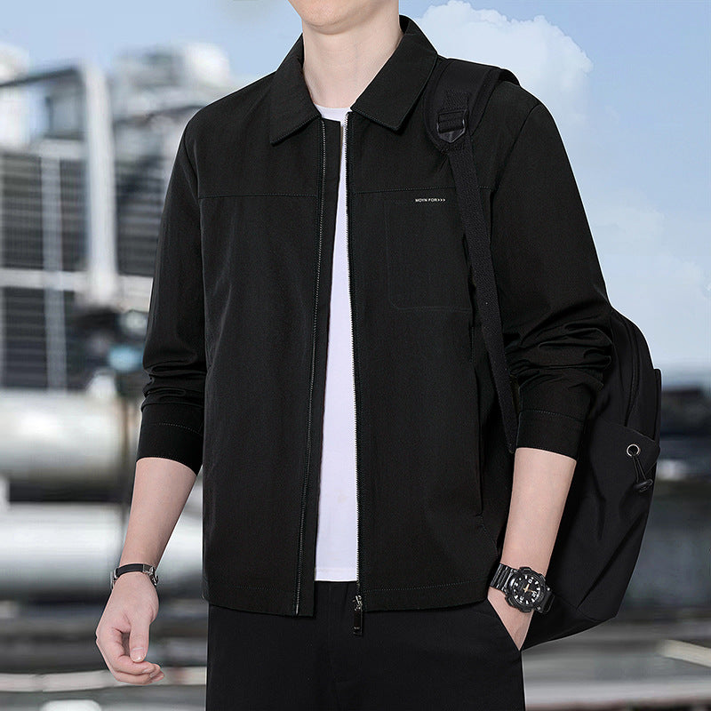 Herren leichte urbane Übergangsjacke mit Reißverschluss, Stehkragen und minimalistischem Design Drune