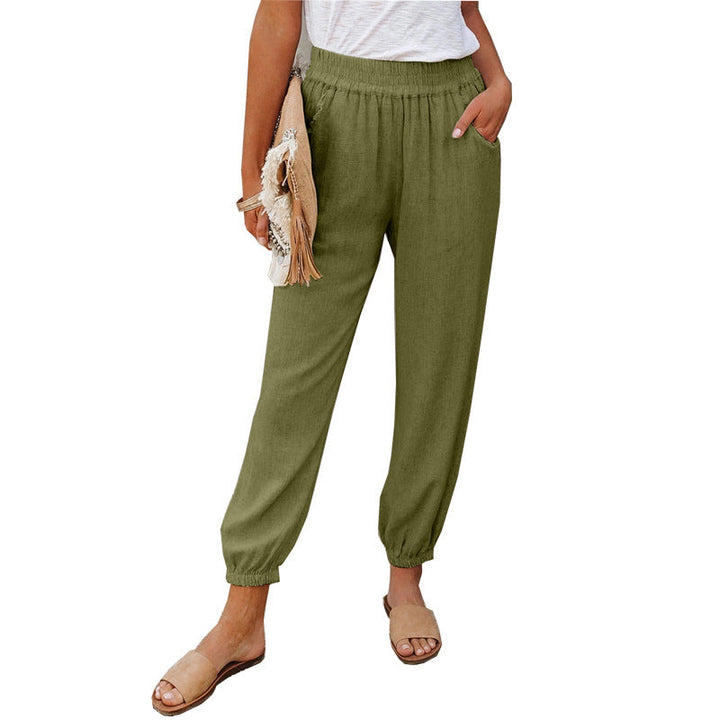 Damen lässige Leinen-Hose mit elastischem Bund und Gummizug Drune