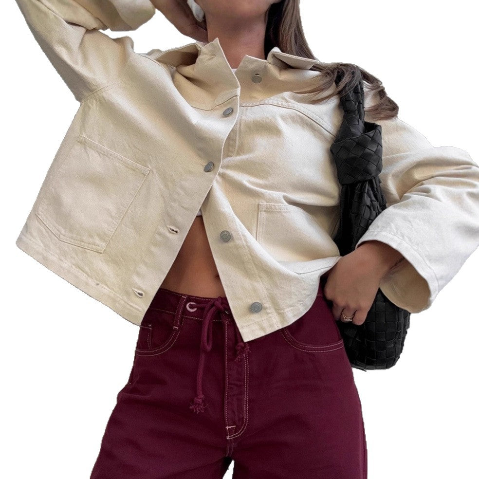 Damen Oversized Jeansjacke im minimalistischen Design mit praktischen Taschen Drune