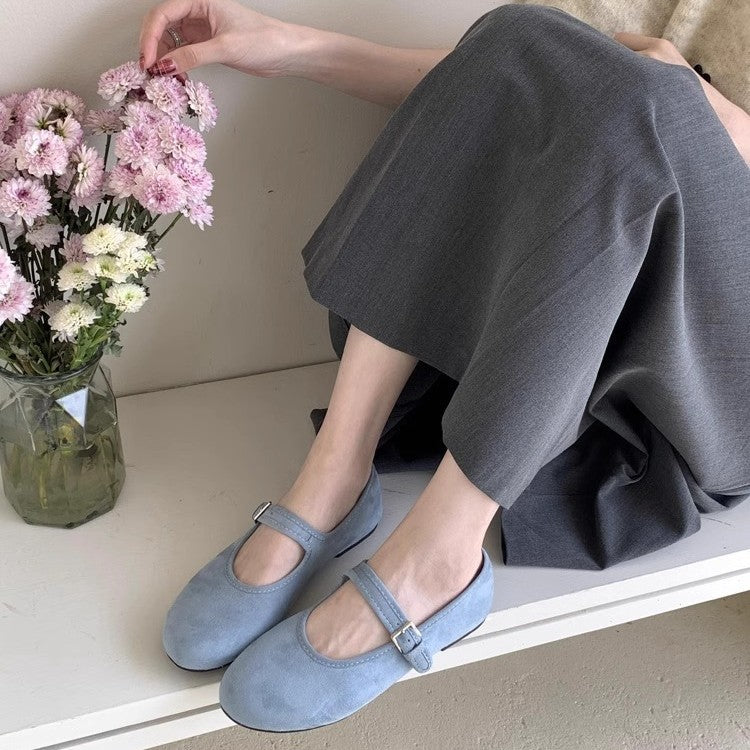 Damen Wildleder verstellbare Riemen Ballerina Flats Drune