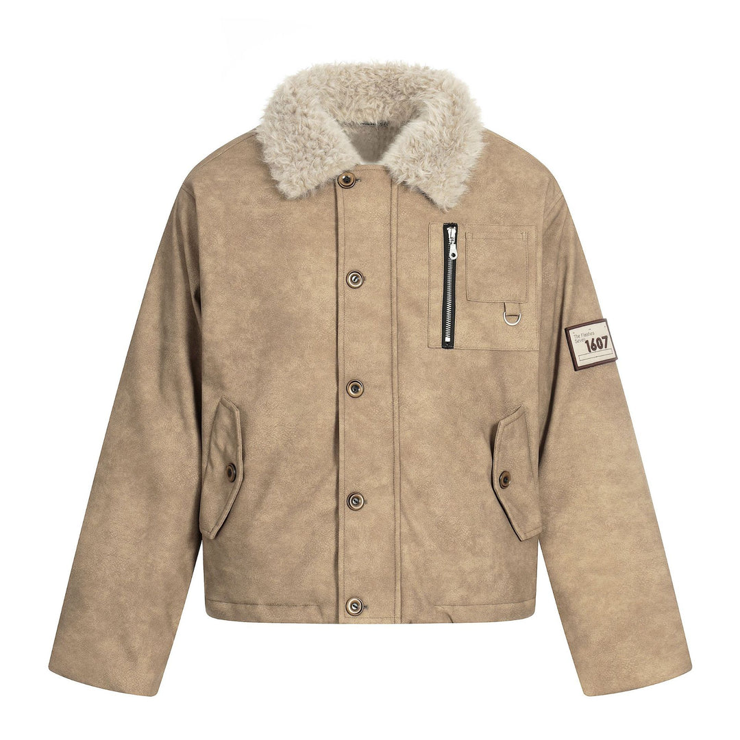 Herren Kurzblouson im Retro‑Military‑Look mit Teddyfellkragen und funktionalen Brusttaschen Drune