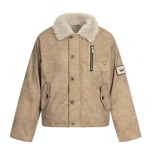 Herren Kurzblouson im Retro‑Military‑Look mit Teddyfellkragen und funktionalen Brusttaschen Drune