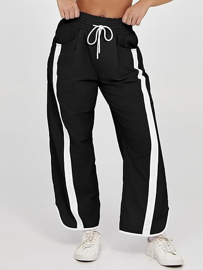 Damen nan relaxte Trackpants mit seitlichem Kontraststreifen, elastischem Smokbund und Eingrifftaschen Drune