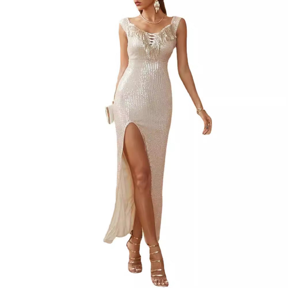 Damen Funkelndes Abendkleid mit schimmernden Pailletten und elegantem Schlitz Drune