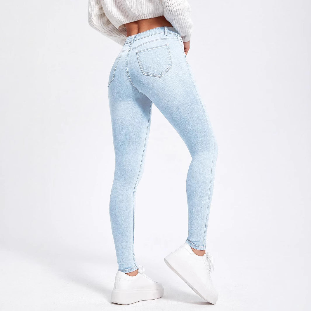 Damen Hochgeschnittene elastische Skinny-Jeans mit hoher Taille und Slim-Fit Drune