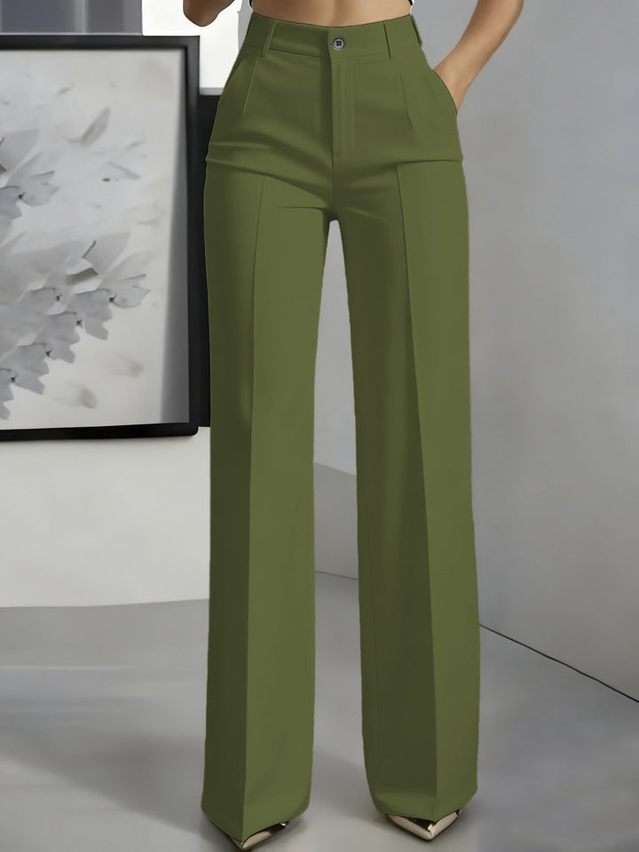 Damen Hochtaillierte Palazzo-Hose mit Bügelfalte und Eingrifftaschen Drune